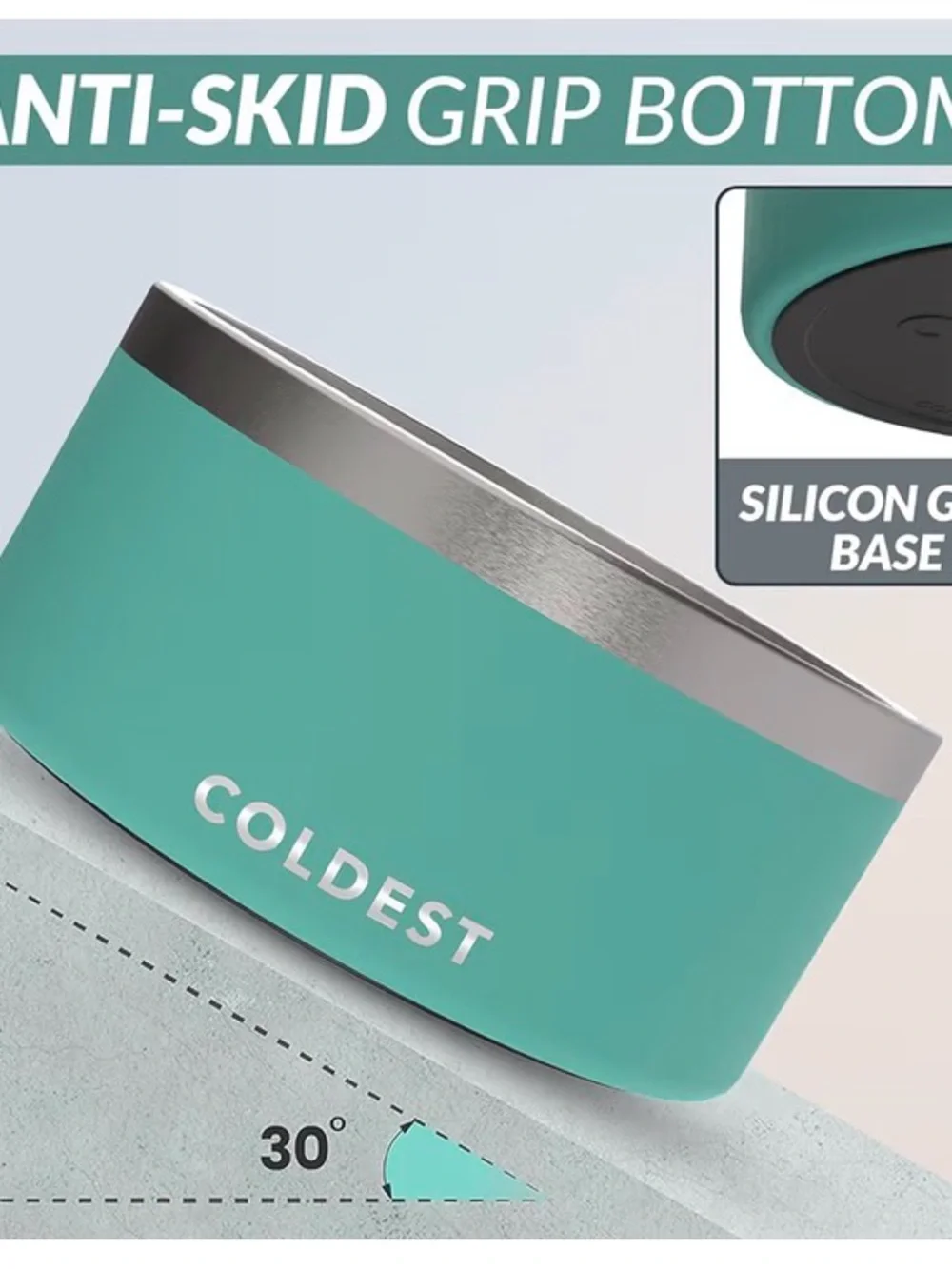 Insulated Dog Bowl in Teal - Non-Slip Stainless Rim